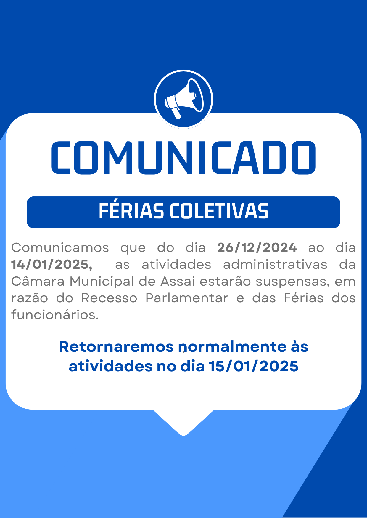 Comunicado - Recesso e Férias 2024